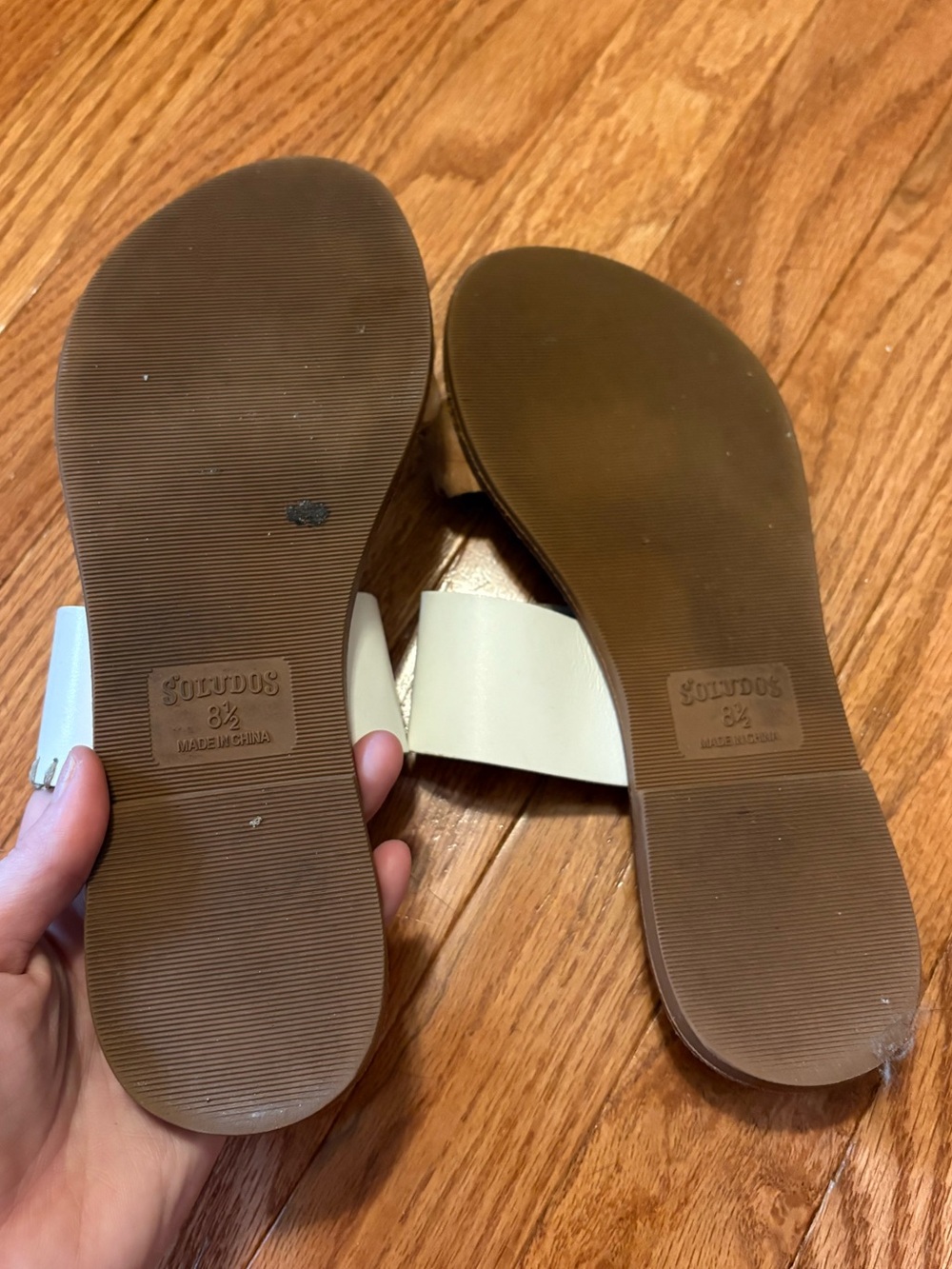 Soludos Double Strap White and Tan Braided Sandals - Picture 5 of 8